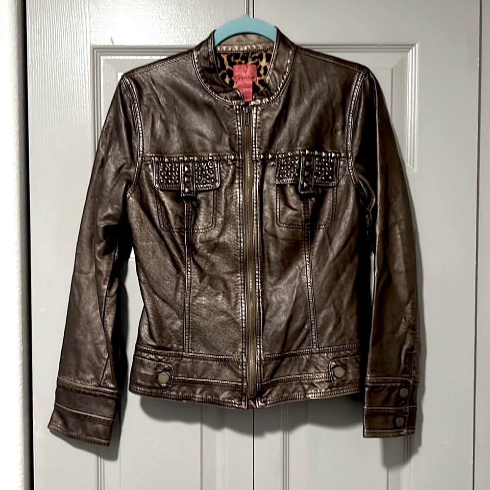 Cristina Brown Leather Moto Jacket